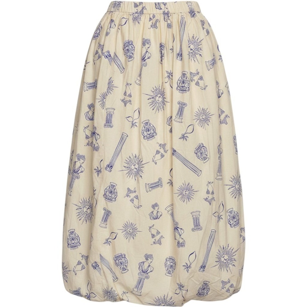 Lucky Brand Skirt Greek Grecian Inspired Print Maxi L Bubble Hem Travel Vacation